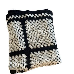 Handmade Crochet Throw Blanket Granny Blanket Sweater Style Beige Black